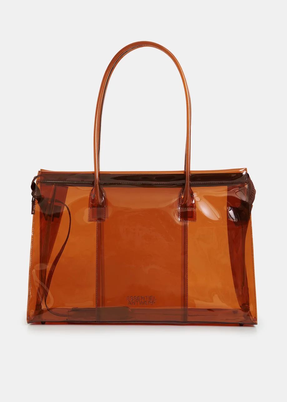 Brown clear tote bag with top handles
