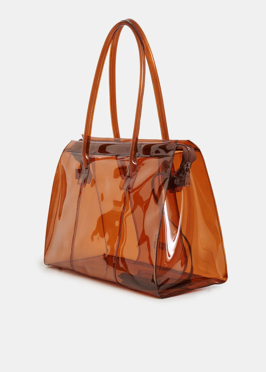 Brown clear tote bag with top handles