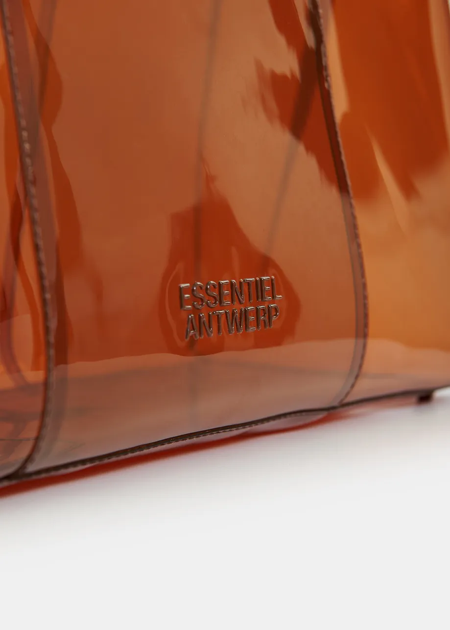 Brown clear tote bag with top handles