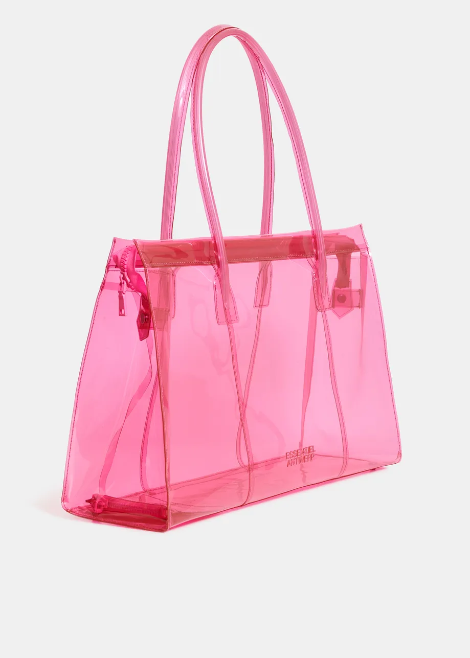 Pink clear tote bag with top handles