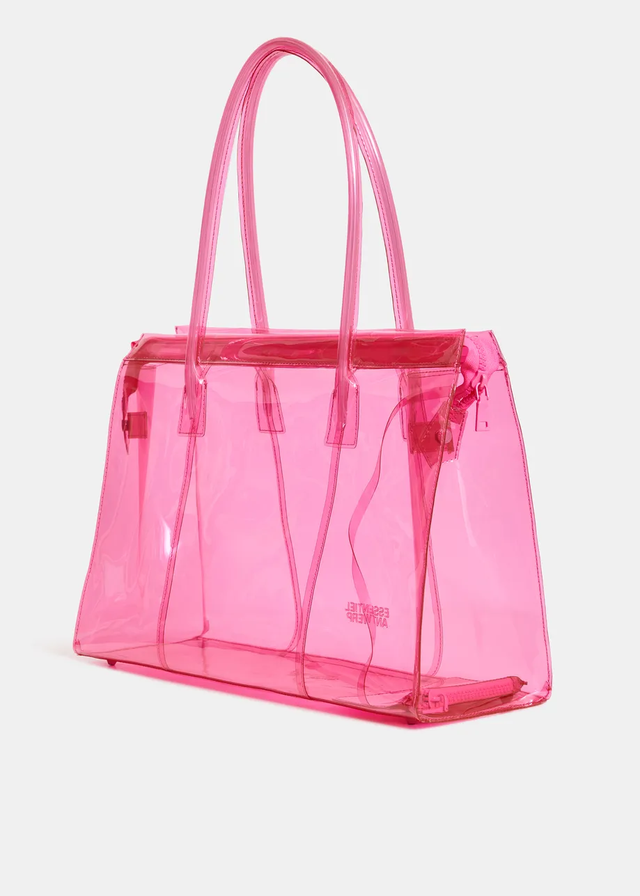 Pink clear tote bag with top handles