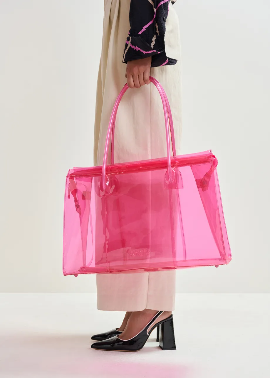 Pink clear tote bag with top handles