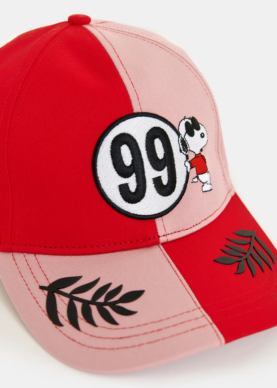 Red, vintage pink and white Peanuts™ Snoopy color-block cotton cap