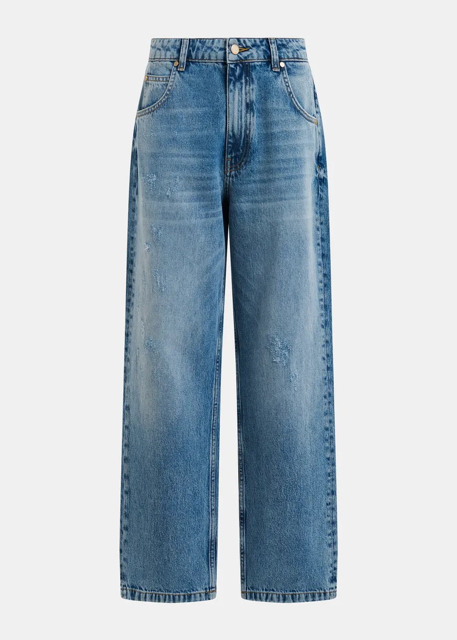 Blauwe biokatoenen cropped boyfriend jeans