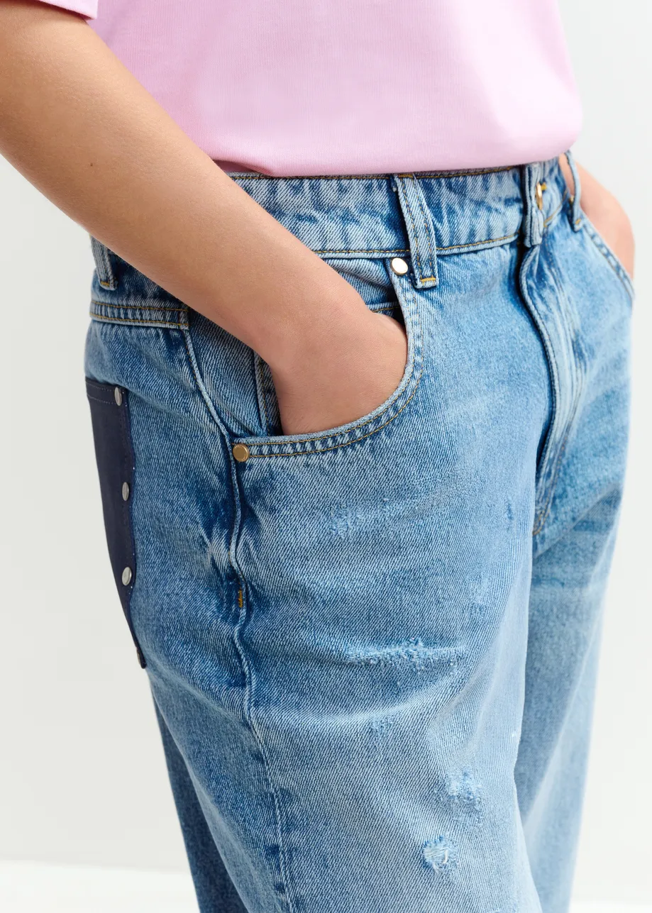 Blauwe biokatoenen cropped boyfriend jeans