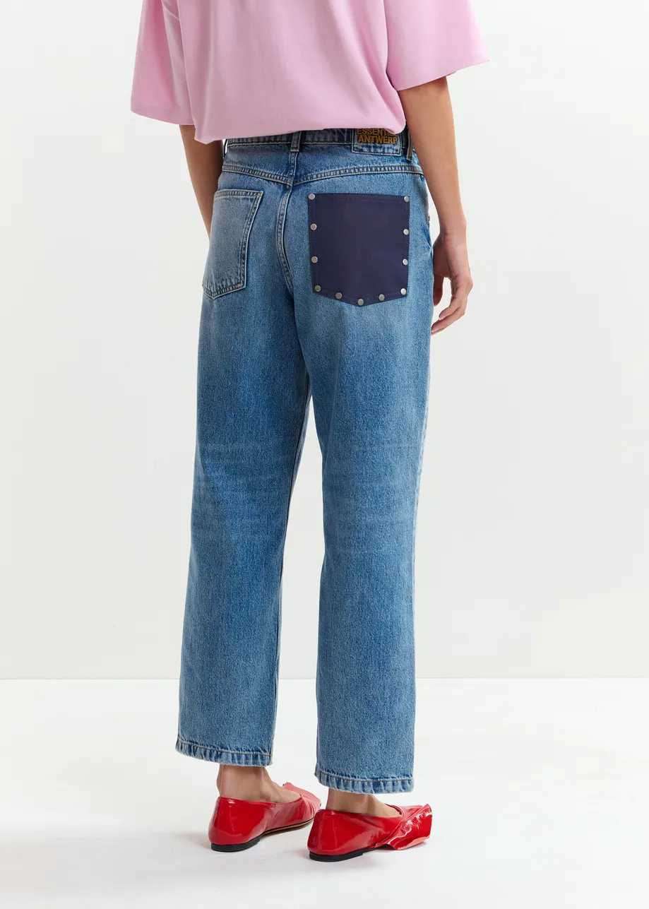 Blauwe biokatoenen cropped boyfriend jeans
