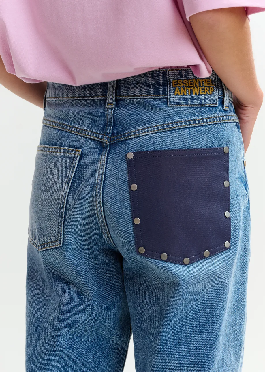 Blauwe biokatoenen cropped boyfriend jeans