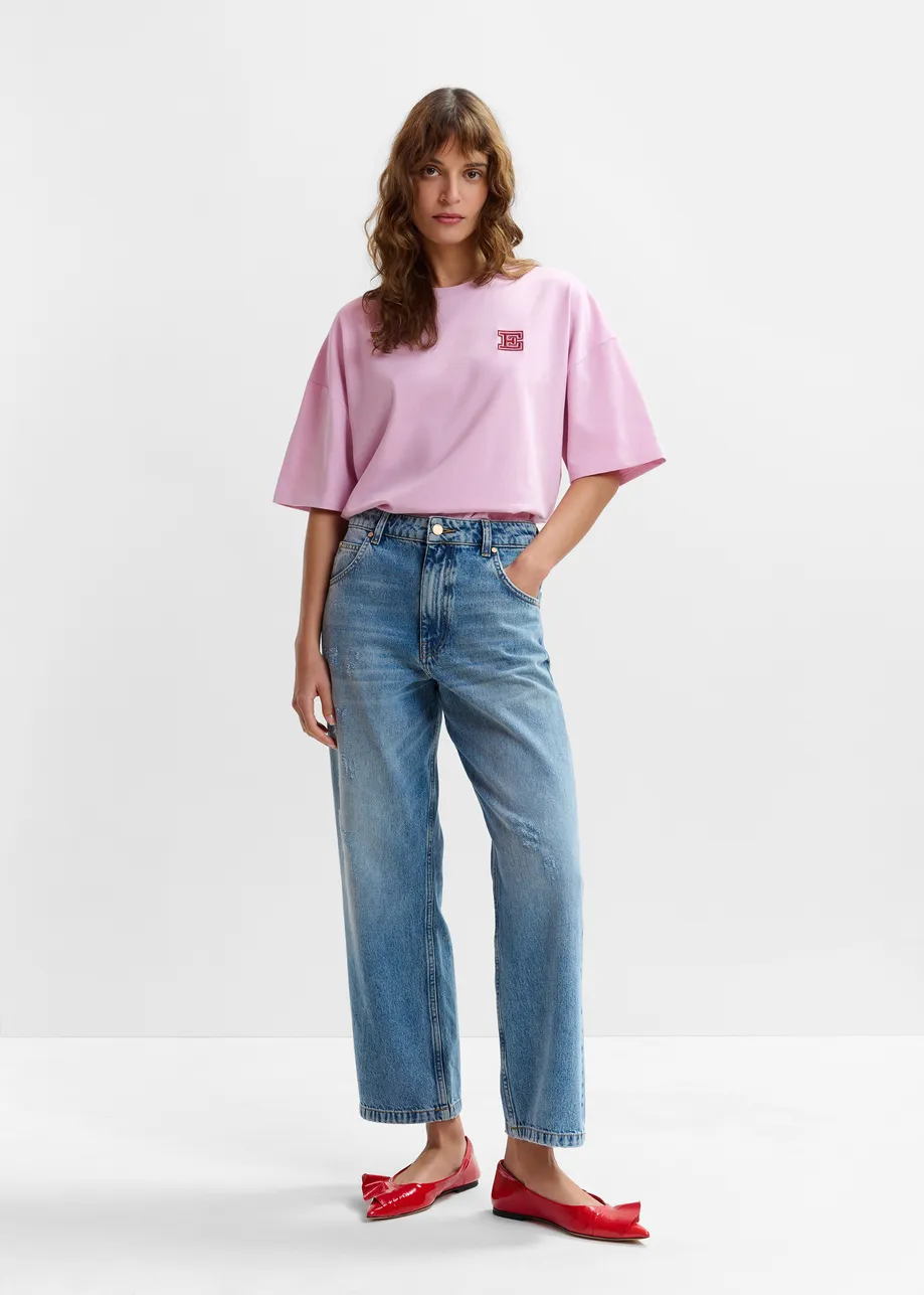 Blue organic cotton cropped boyfriend jeans