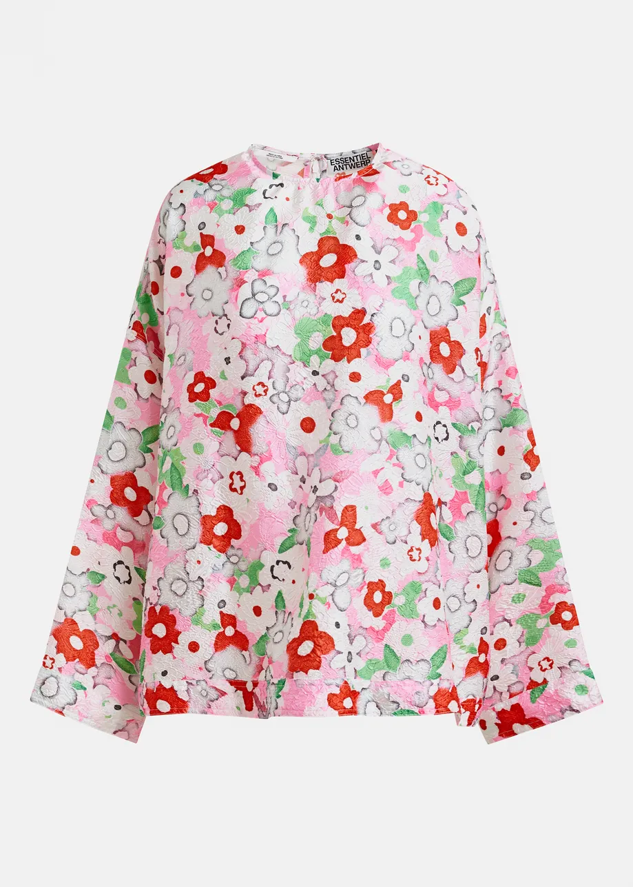 Gebroken witte en veelkleurige top in bloemenjacquard 