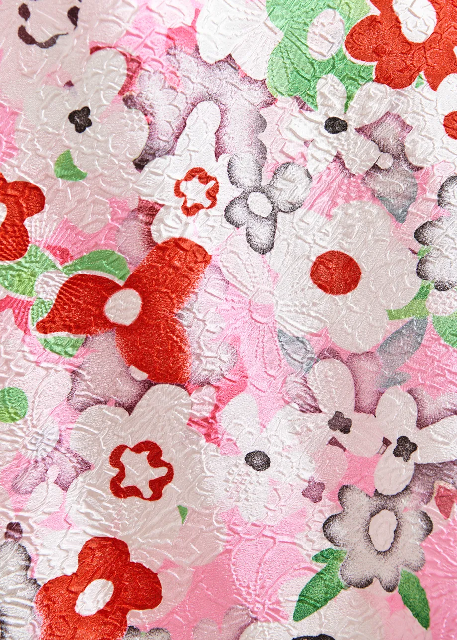 Gebroken witte en veelkleurige top in bloemenjacquard 