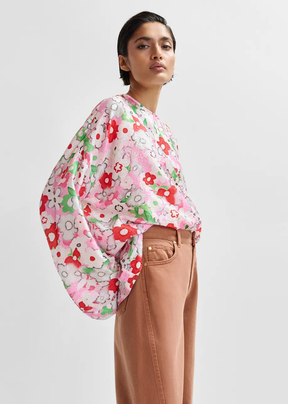 Off-white and multicolor floral jacquard top 