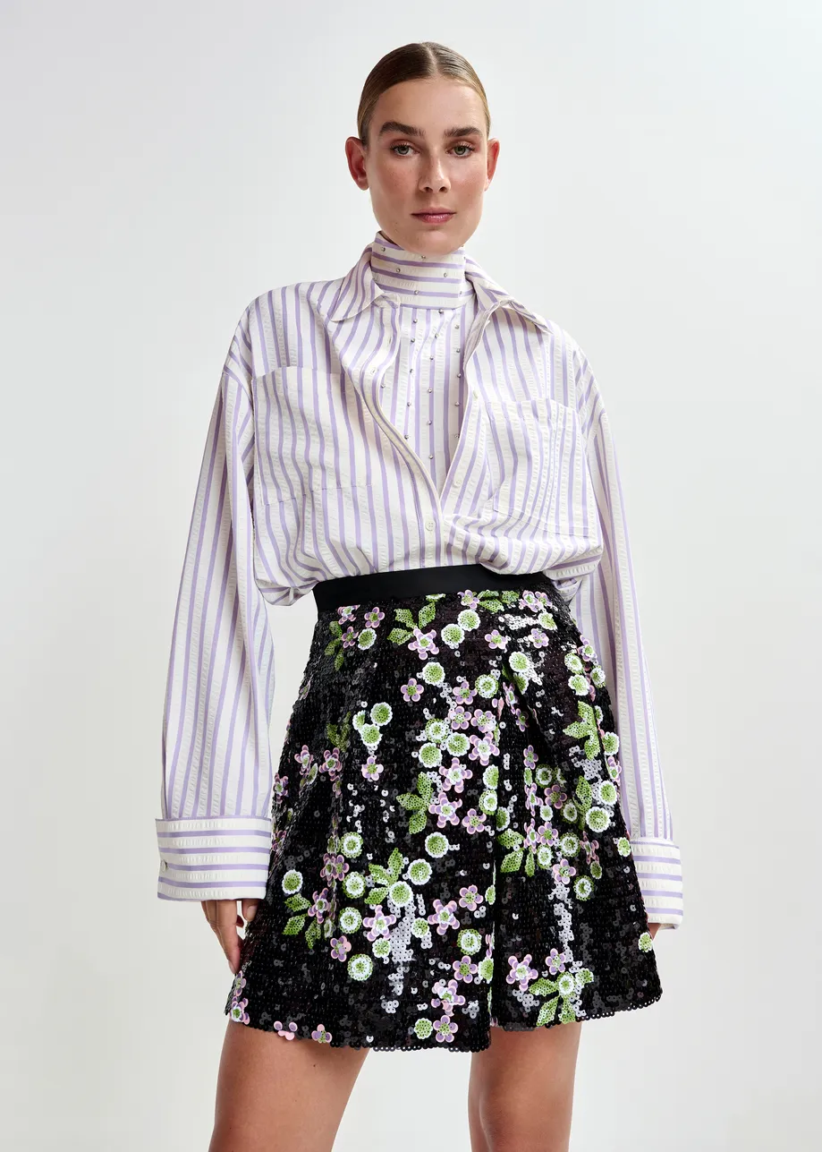 Zwarte mini-tulprok met groene en roze pailletten