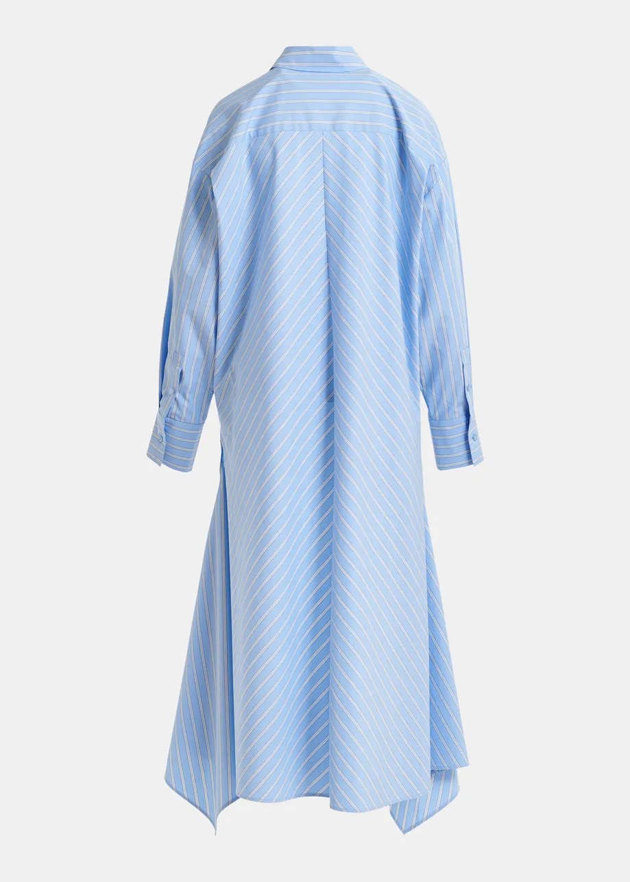 Camicia oversize in cotone azzurro e bianco con dettaglio lungo modulabile