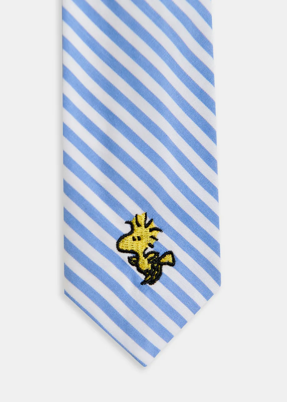 Cravate à rayures en coton bleu clair et blanc Peanuts™