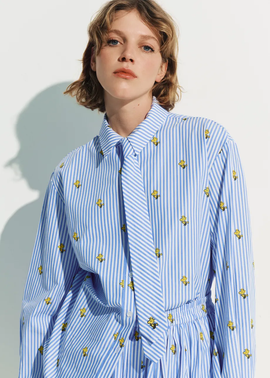 Cravate à rayures en coton bleu clair et blanc Peanuts™