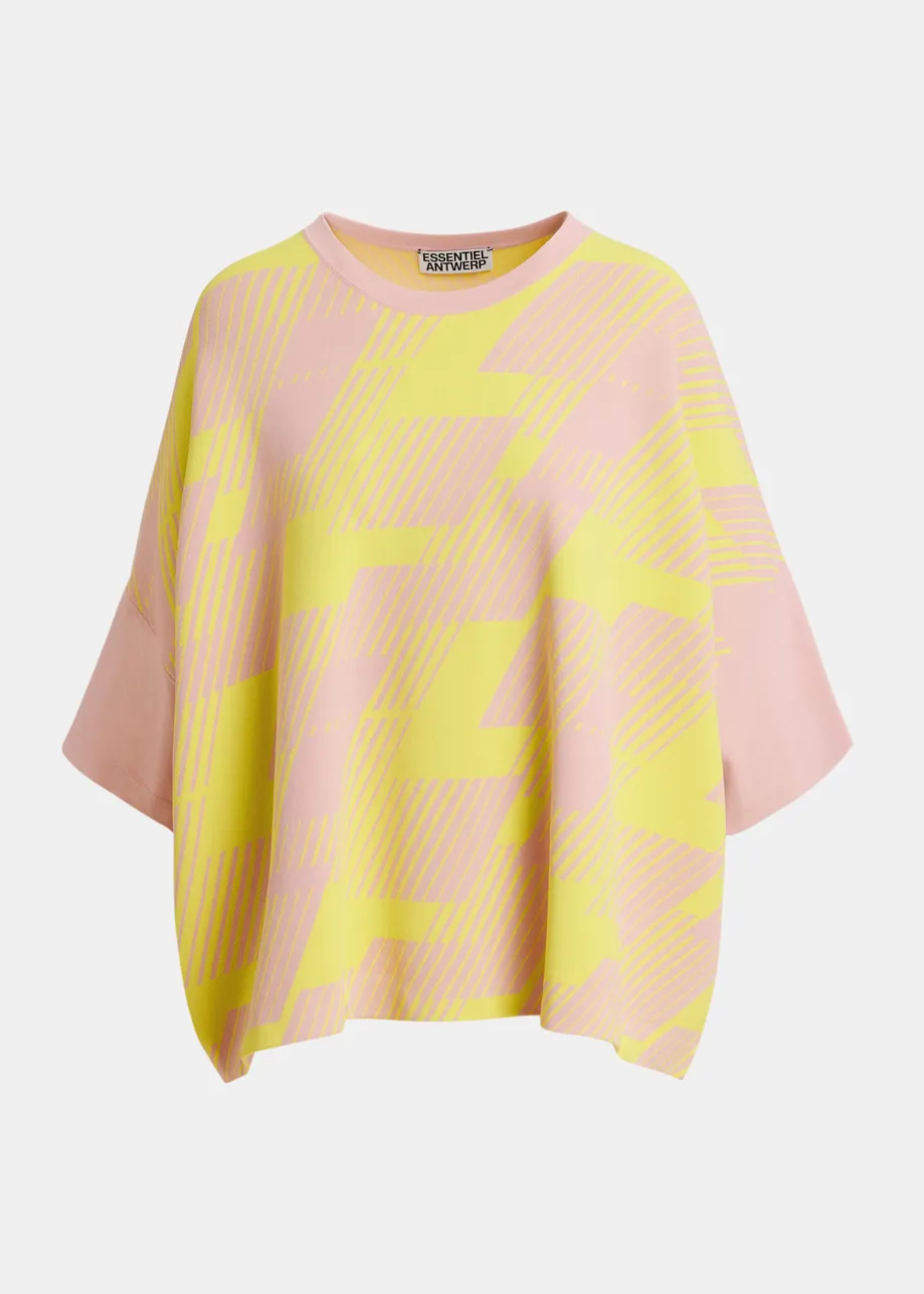 Top in maglia jacquard rosa chiaro e giallo
