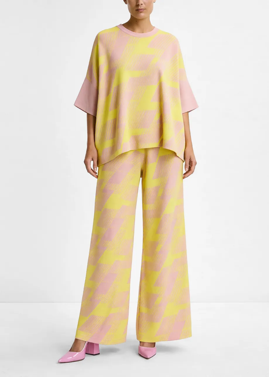 Top in maglia jacquard rosa chiaro e giallo