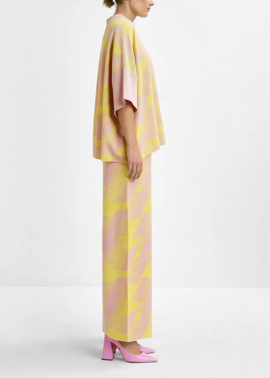 Top in maglia jacquard rosa chiaro e giallo