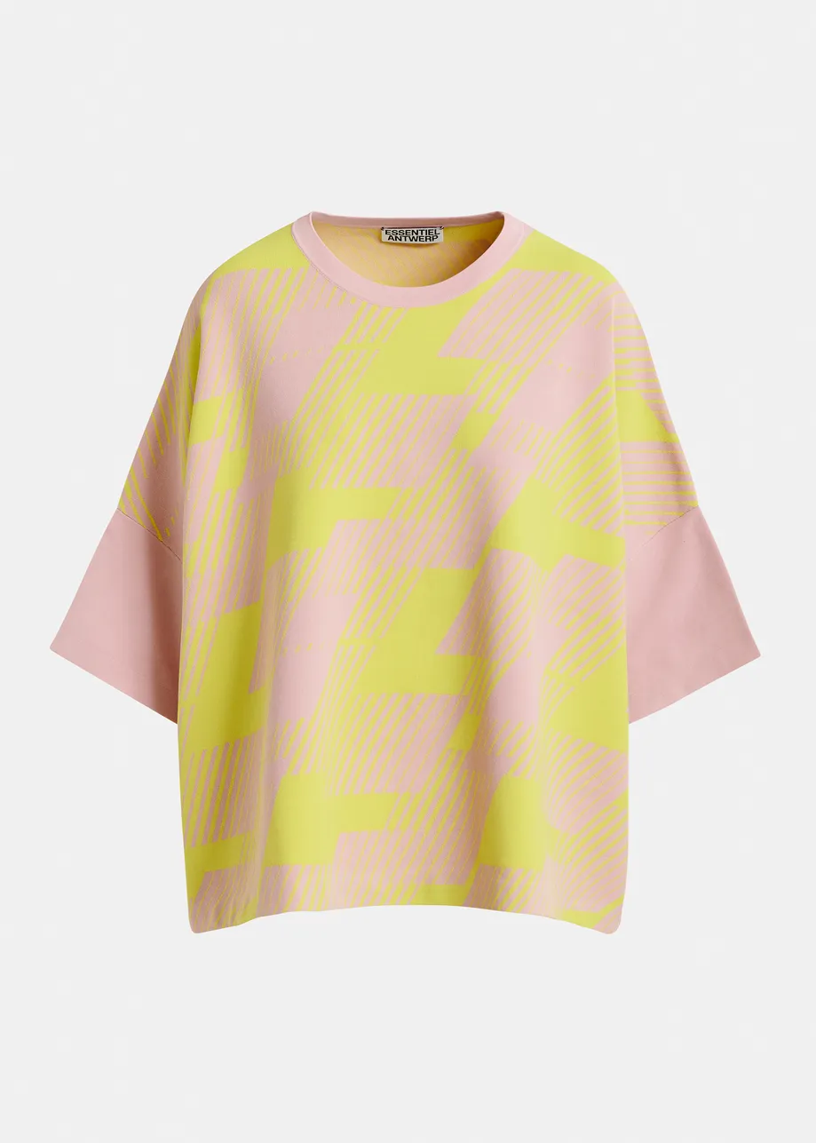 Light pink and yellow jacquard-knit top
