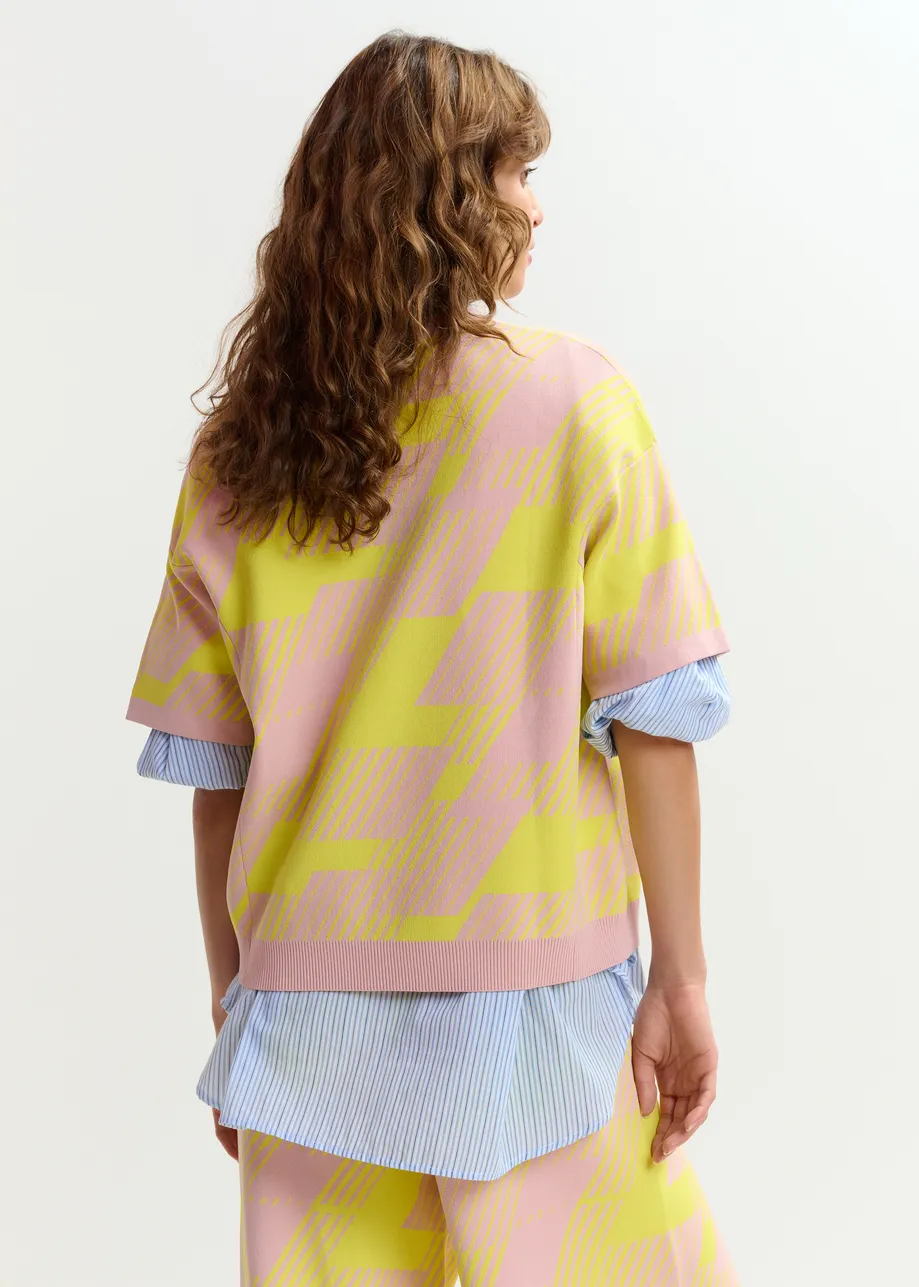 Light pink and yellow jacquard-knit top
