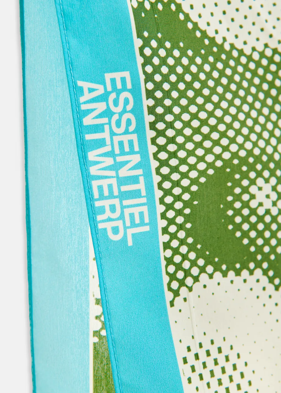 Beige en groene satijnen sjaal met print