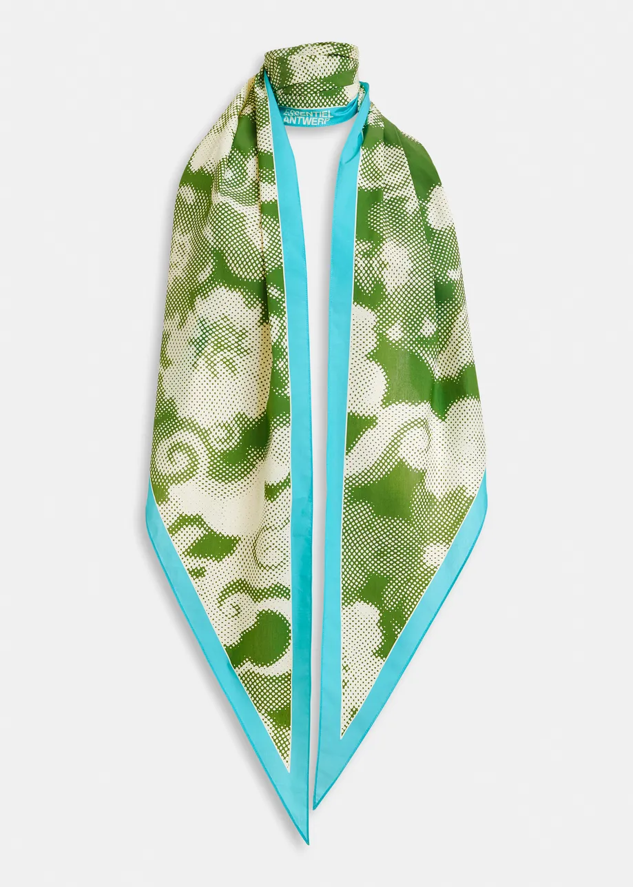 Beige and green print satin scarf