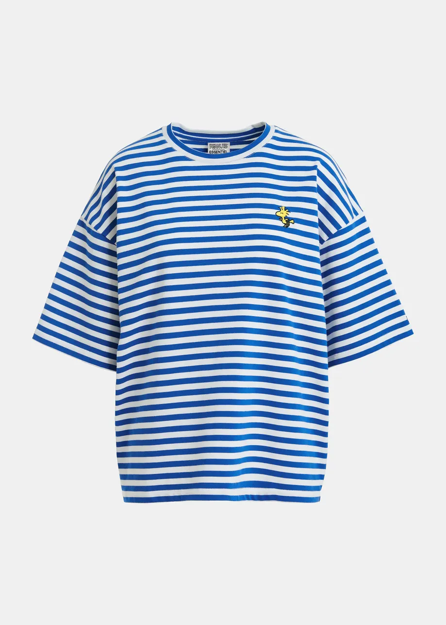 T-shirt rayé bleu et blanc cassé avec détail jaune Peanuts™ Woodstock