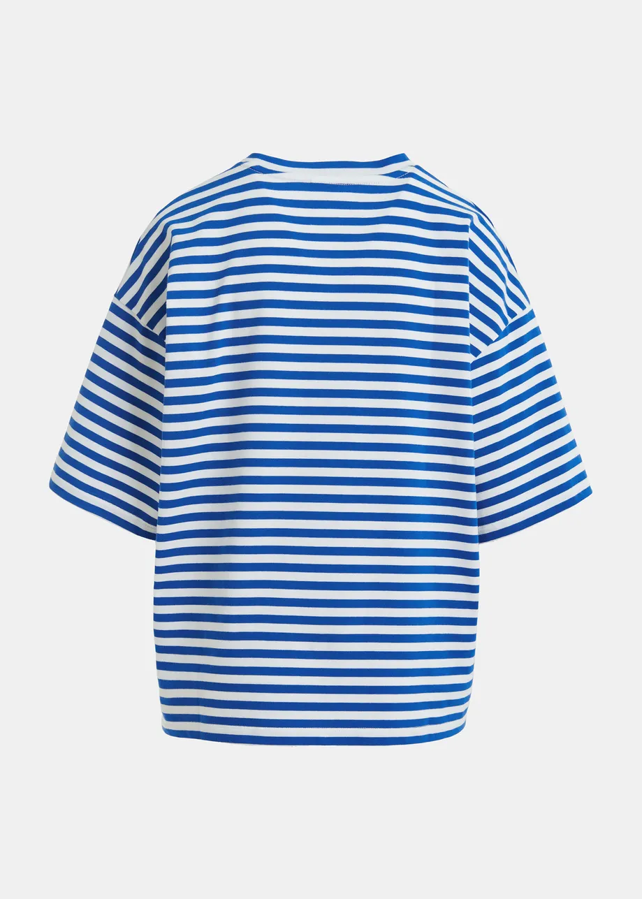 Blue and off-white striped T-shirt with yellow Peanuts™ Woodstock detail
