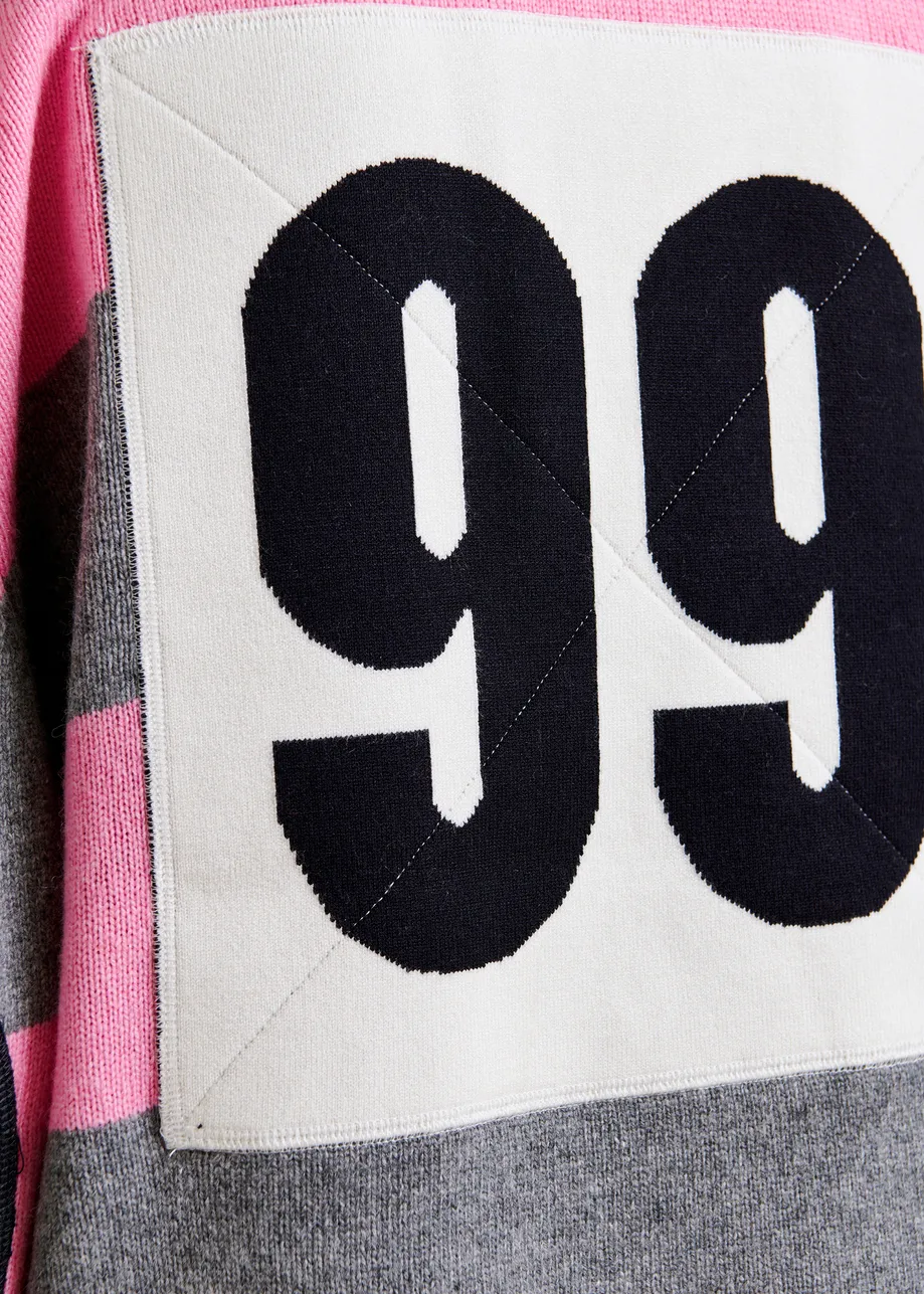 Pink and grey striped wool and cashmere blend polo with appliqué patch