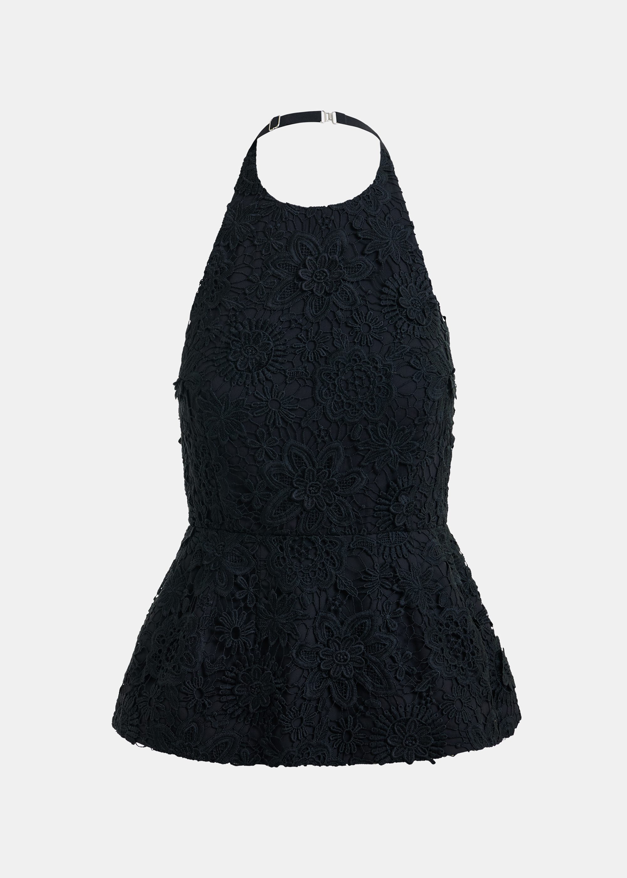 Black floral lace halter peplum top | Essentiel Antwerp Europe
