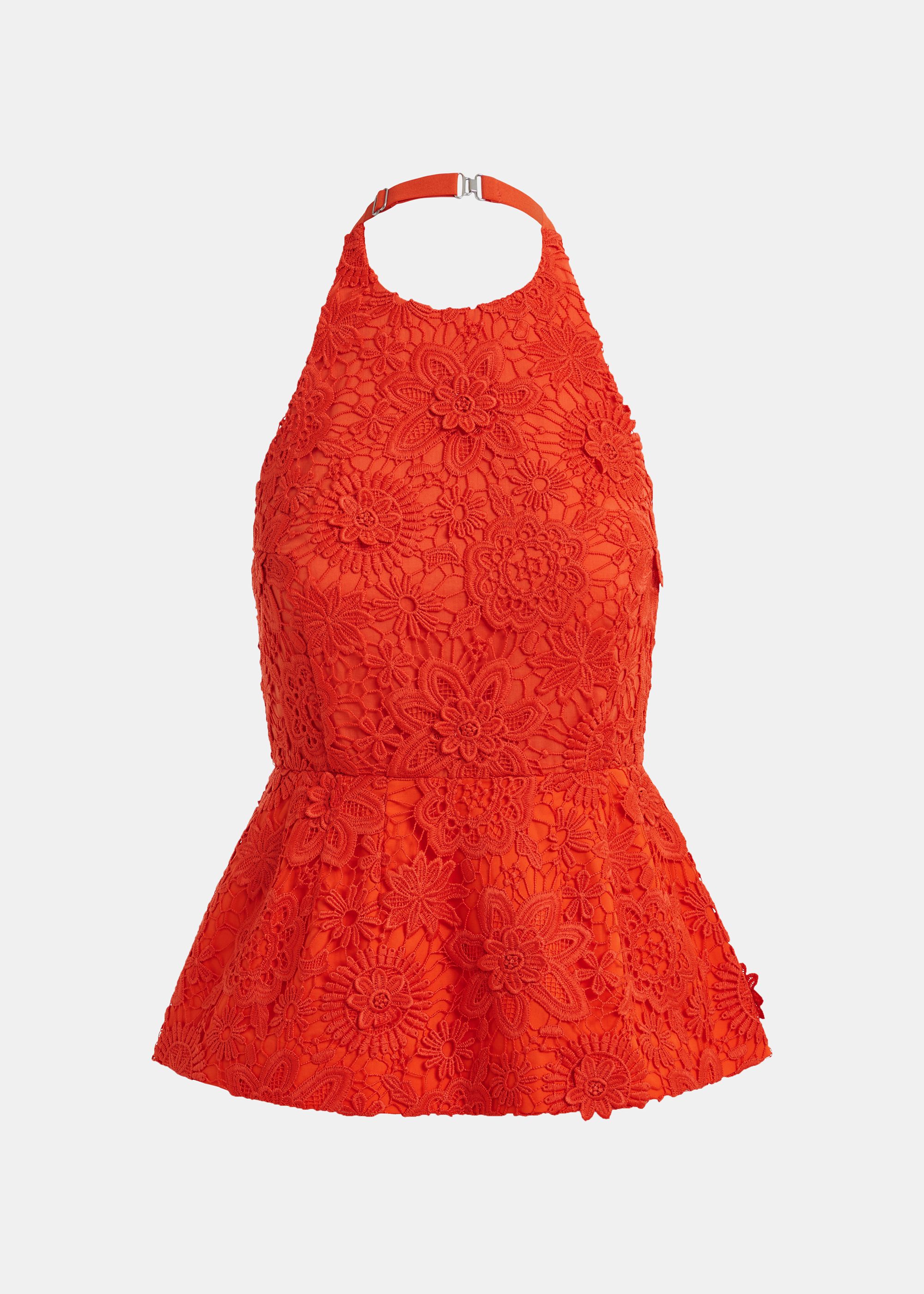 Orange floral lace halter peplum top | Essentiel Antwerp United States