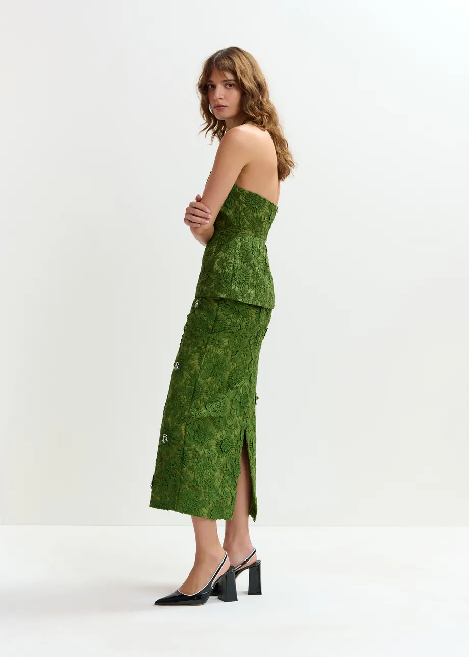 Groene peplumtop in bloemenkant met halternek