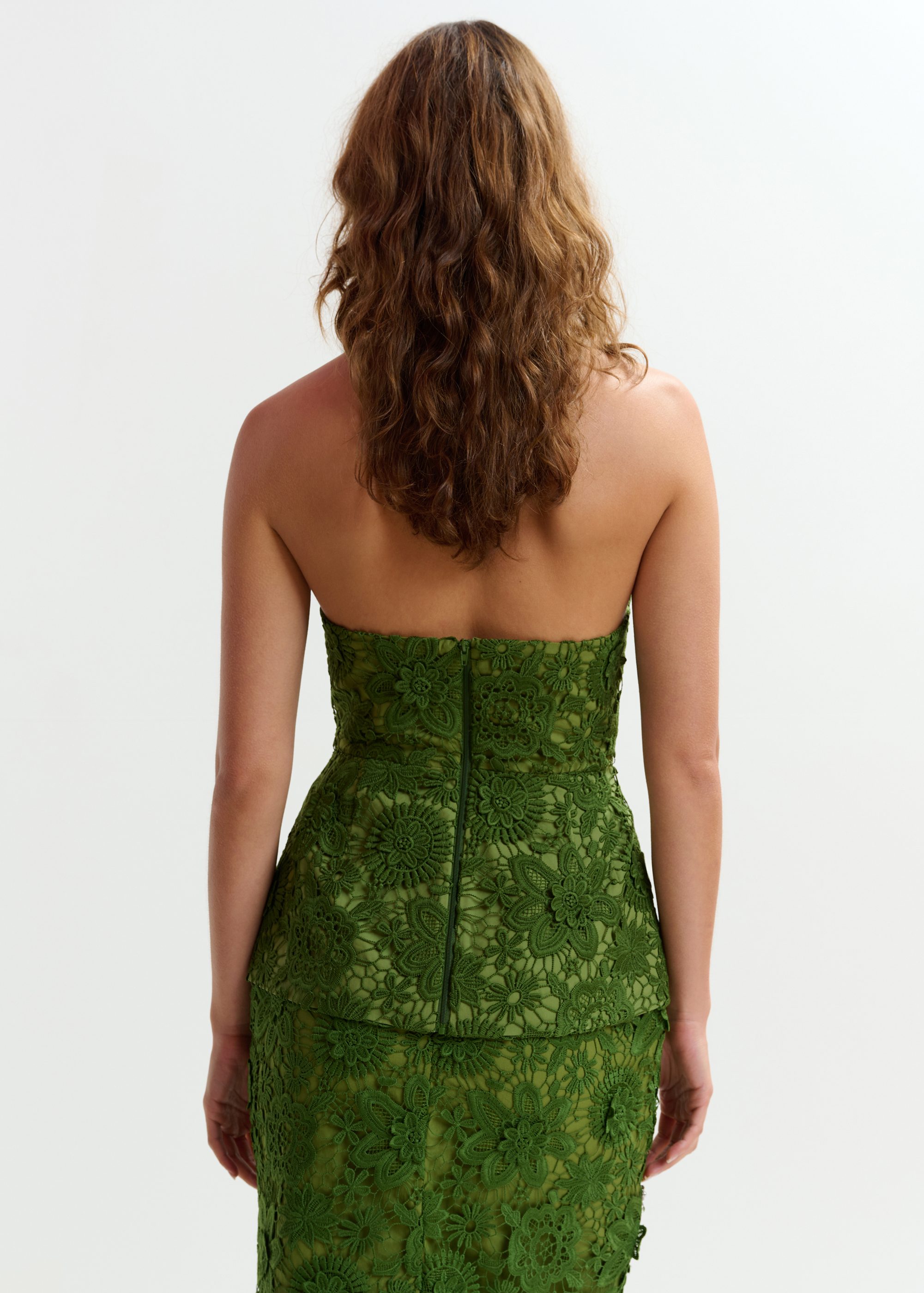 Green floral lace halter peplum top | Essentiel Antwerp United States