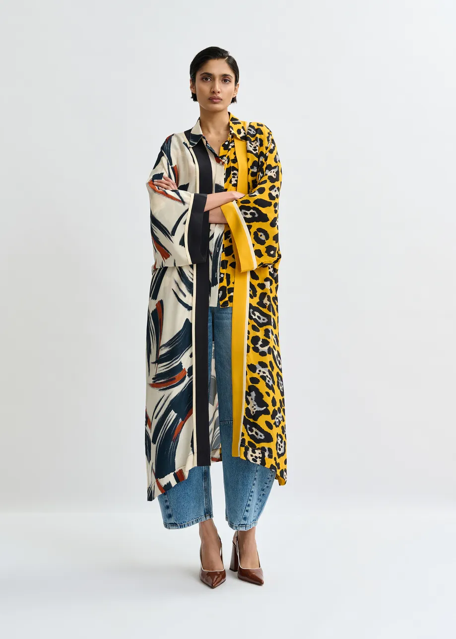 Multicolor kimono with two different prints