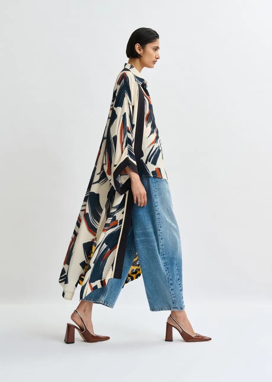 Multicolor kimono with two different prints