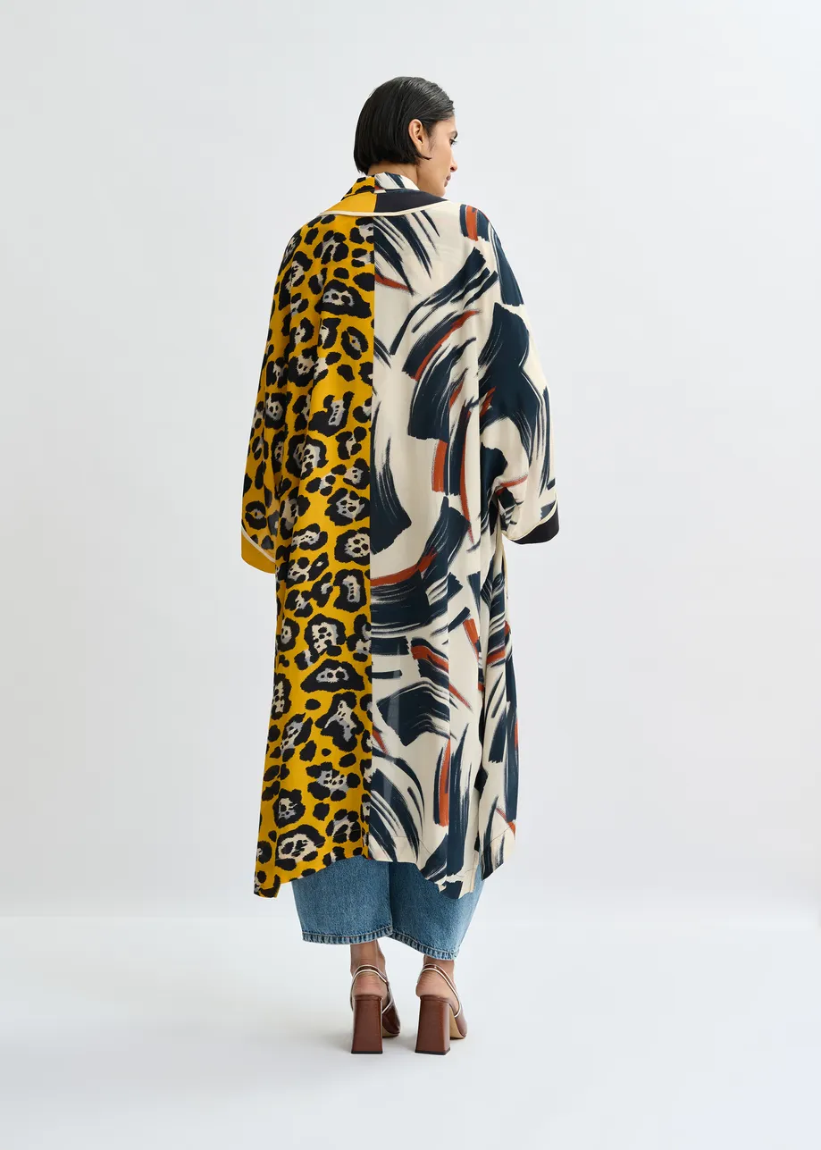 Multicolor kimono with two different prints
