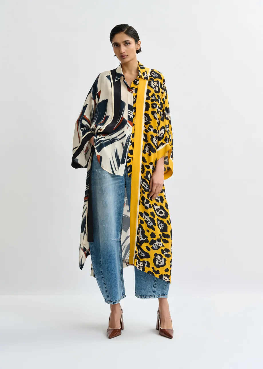 Multicolor kimono with two different prints