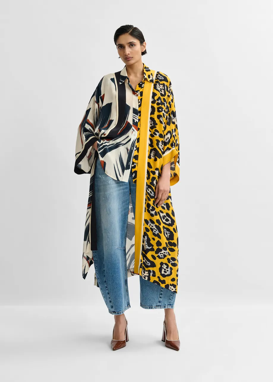 Multicolor kimono with two different prints
