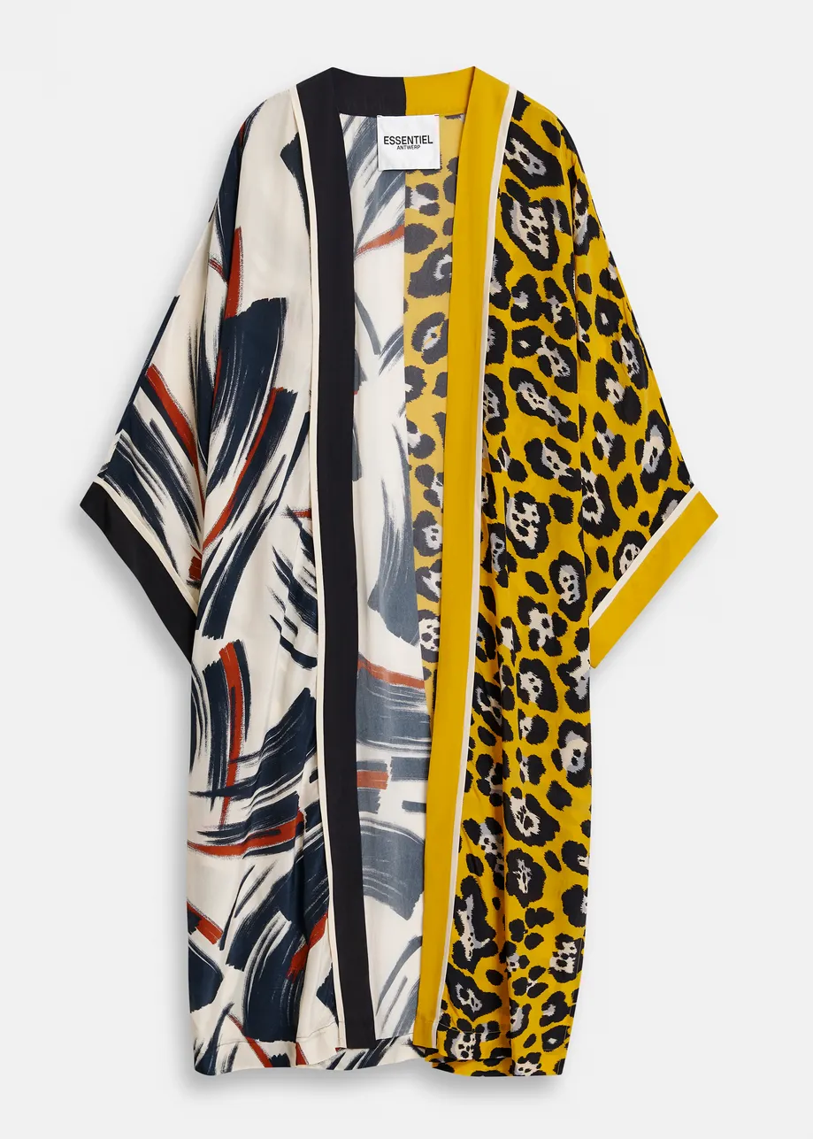 Multicolor kimono with two different prints