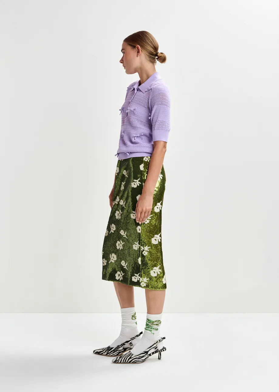 Purple bow-embellished knit polo