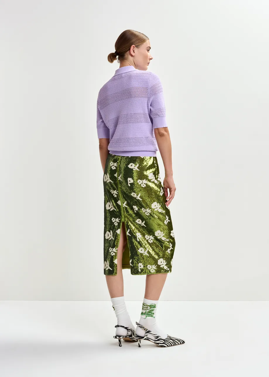 Purple bow-embellished knit polo