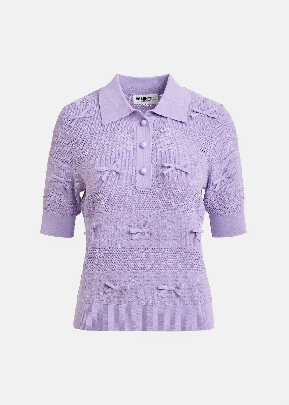 Purple bow-embellished knit polo