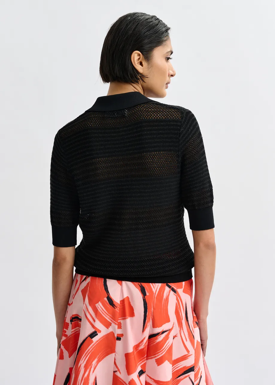 Black bow-embellished knit polo