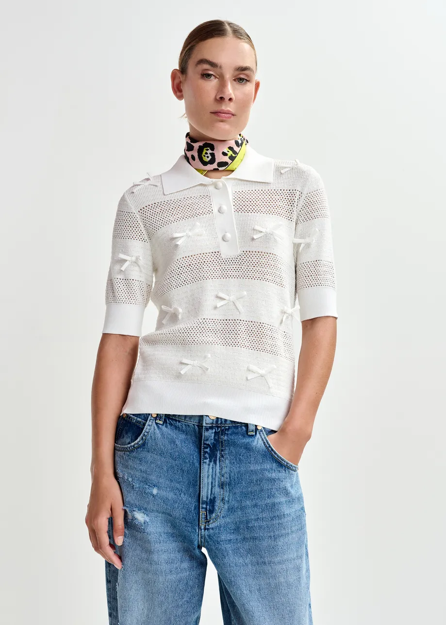 Off-white bow-embellished knit polo