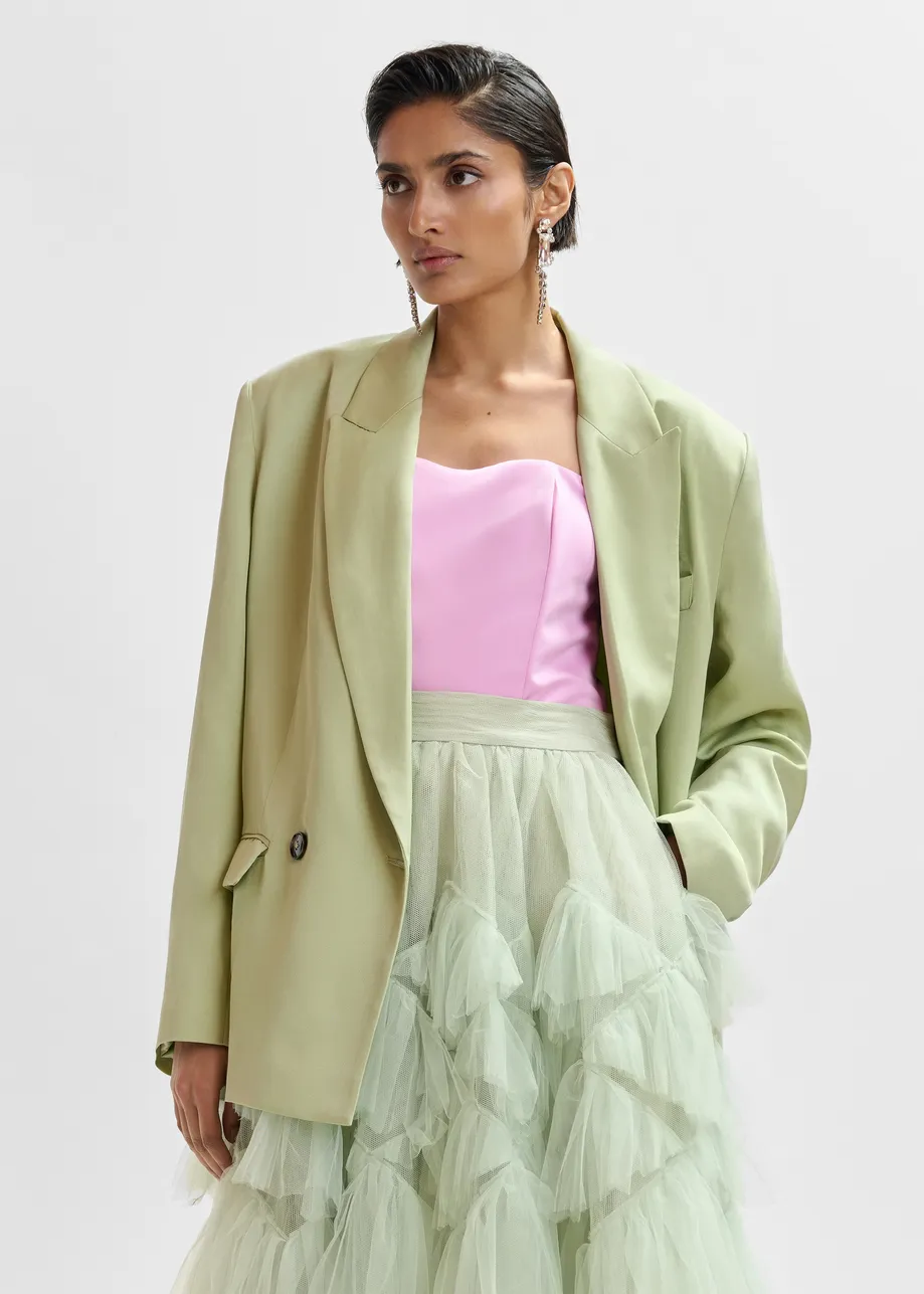 Light green straight-cut double-breasted blazer