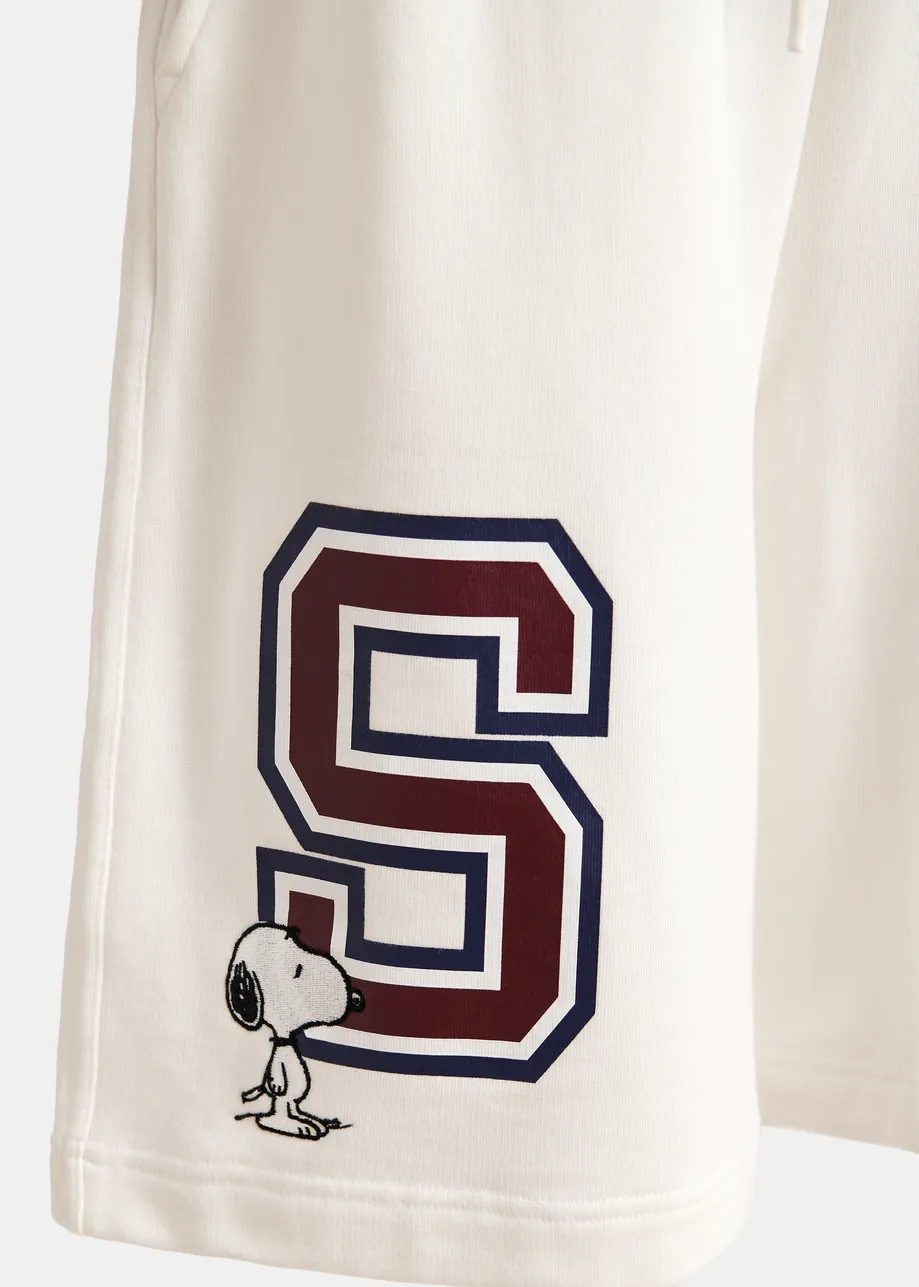 Short Peanuts™ en coton mélangé blanc cassé avec lettre en appliqué