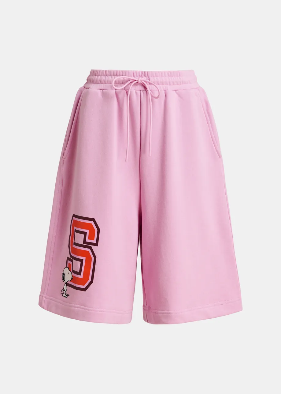 Short Peanuts™ en coton mélangé rose avec lettre en appliqué