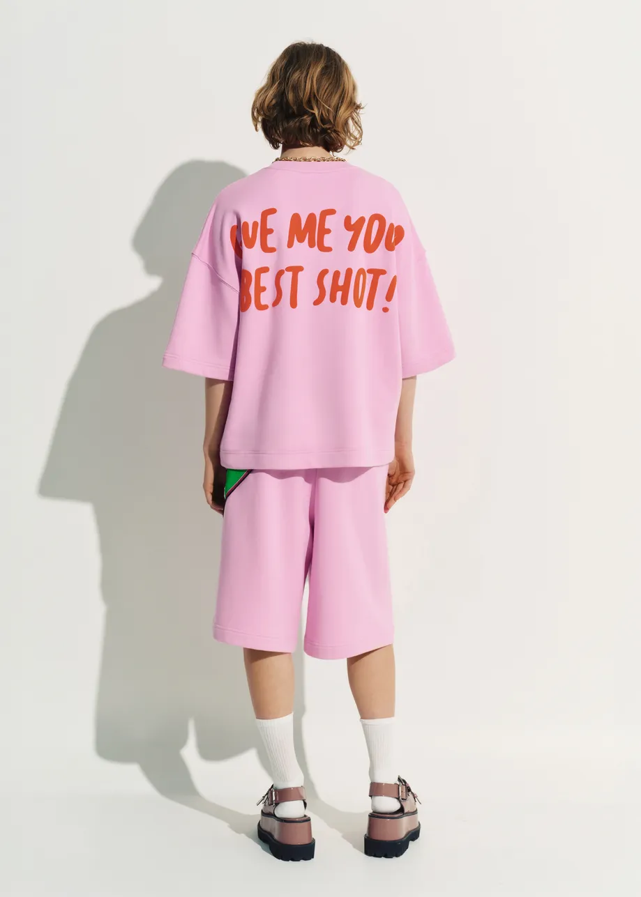 Pink cotton-blend Peanuts™ shorts with letter appliqué