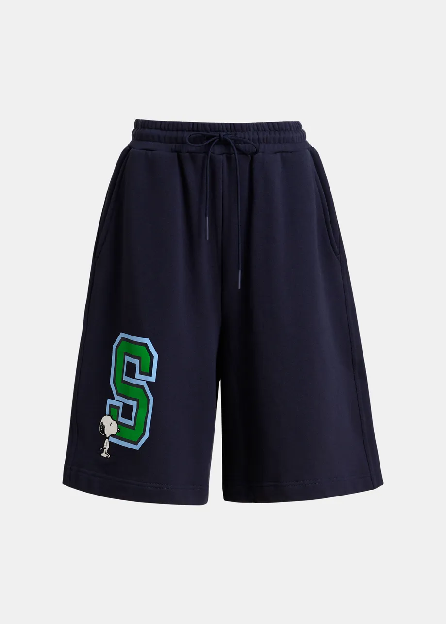 Short Peanuts™ en coton mélangé marine avec lettre en appliqué