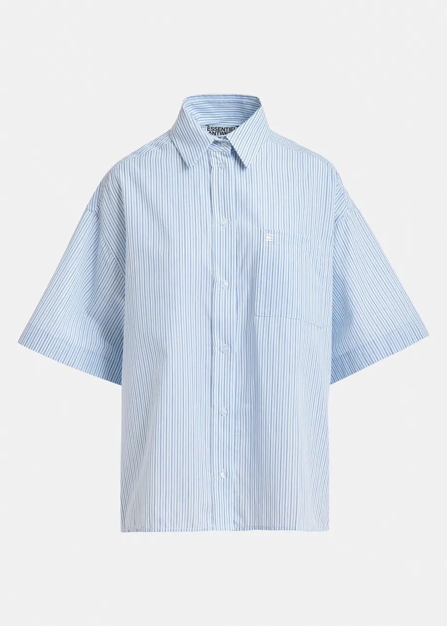 Blue striped cotton shirt with embroidered detail and separate scarf